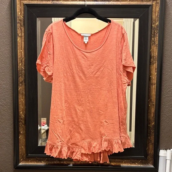 Sundance Coral Short Sleeve Ruffle Top - Picture 1 of 4